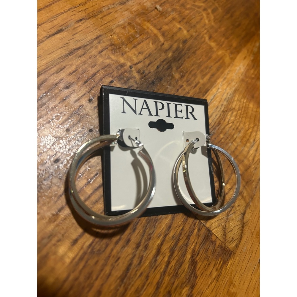 Napier Silver Tone Interlocking Double Hoop Earrings Statement Twist Unique
